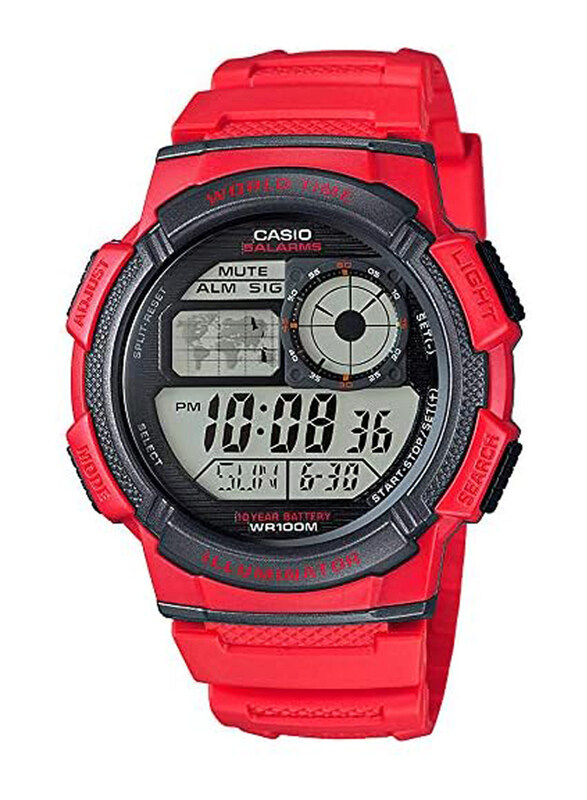 

Casio Digital Watch for Unisex with Resin Band, Water Resistant & Chronograph, AE-1000W-4AVEF, Grey-Red