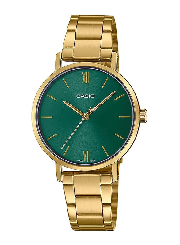 

Casio Analog Watch for Women with Stainless Steel Band, Water Resistant, LTP-VT02G-3AUDF, Gold-Green