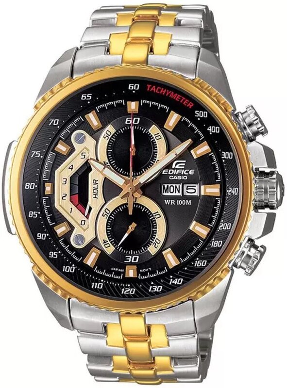 

Casio Analog Watch for Men with Stainless Steel Band, Water Resistant and Chronograph, EF-558SG-1A, Silver/Gold-Black