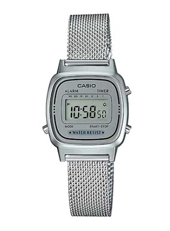 

Casio Digital Unisex Watch with Stainless Steel Band, Water Resistant, LA670WEM-7DF, Silver-Grey