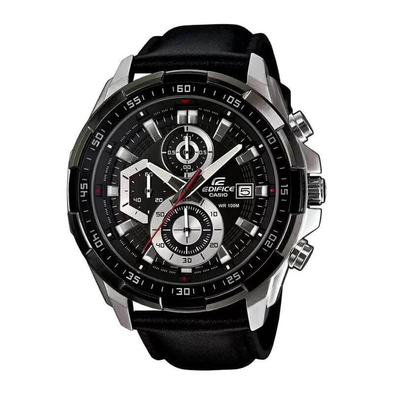 Casio Analog Watch for Men with Leather Band, Water Resistant and Chronograph, EFR-539L-1AVUDF, Black