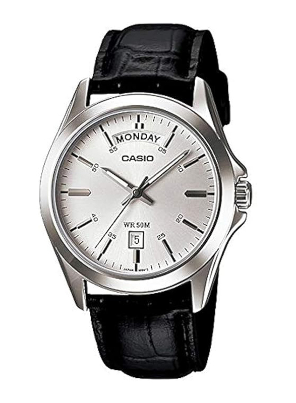 

Casio Analog Watch for Men with Leather Band, Water Resistant, MTP-1370L-7AVDF, Black-Silver