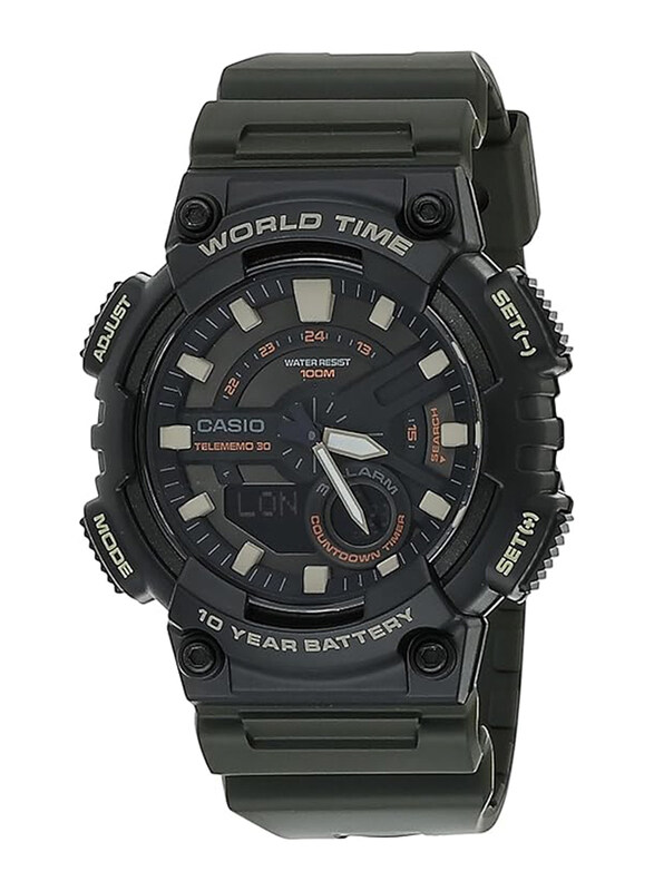 

Casio Analog + Digital Watch for Men with Resin Band, Water Resistant, AEQ-110W-3AVDF, Green-Black