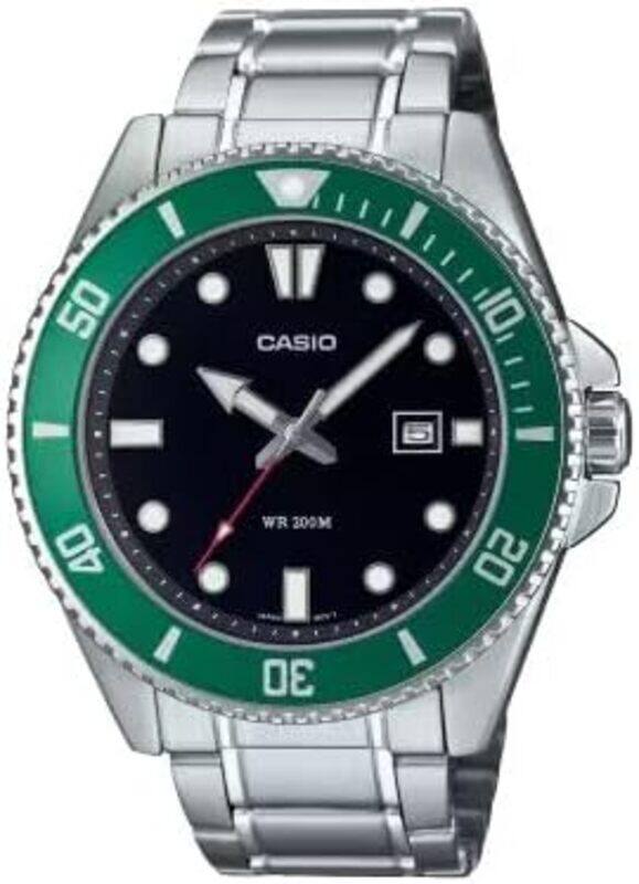 

Casio Stainless Steel Aluminum MDV-107D-3AVDF with luminescent marker, with minute track, Uni-directional