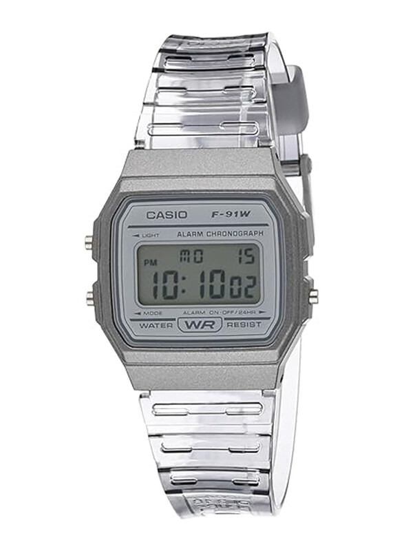 

Casio Youth Digital Watch for Unisex with Resin Band, Water Resistant, F-91WS-8DF, Grey