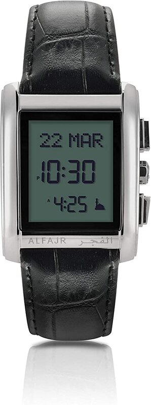 Al Fajr Digital Casual Watch for Men with Leather Band, Water Resistant, WS-06L, Black-Grey