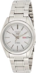 Seiko 5 Analog Automatic Watch for Men with Stainless Steel Band, Water Resistant, Snkl41J1, Silver-White