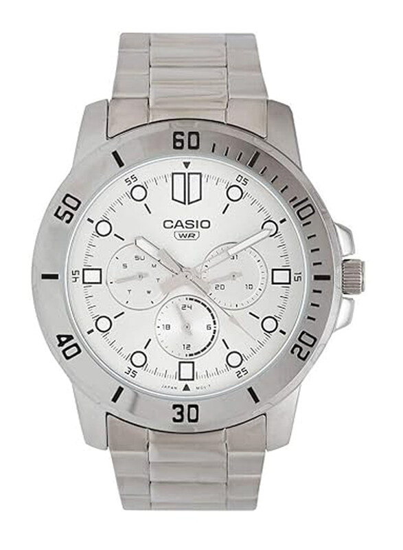 

Casio Enticer Analog Watch for Men with Stainless Steel Band, Water Resistant and Chronograph, MTP-VD300D-7EUDF, Silver