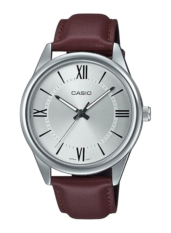 

Casio Analog Watch for Men with Leather Band, Water Resistant, MTP-V005L-7B5UDF, Silver-Brown