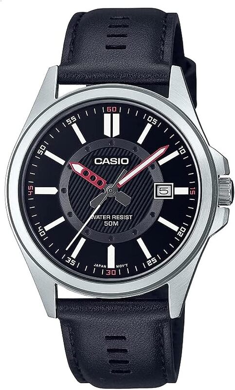 

Casio Men Watch Analog Black Dial Genuine Leather Band MTP-E700L-1EVDF, Black, strap