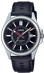 Casio Men Watch Analog Black Dial Genuine Leather Band MTP-E700L-1EVDF, Black, strap