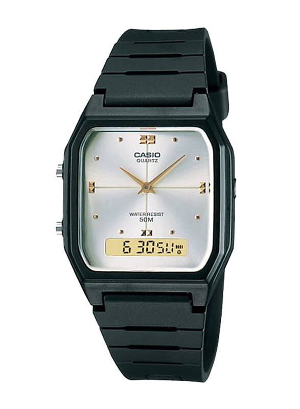 

Casio Analog + Digital Watch for Men with Resin Band, Water Resistant, AW-48HE-7AV, Black-Silver