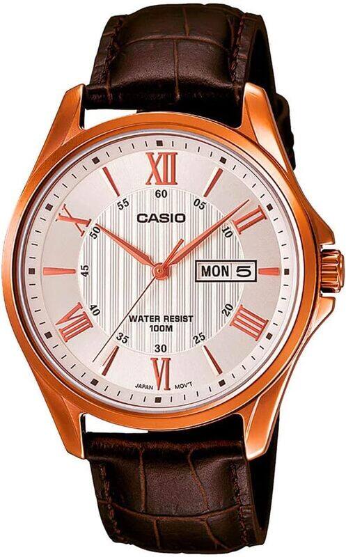 

Casio Men's Watch - MTP-1384L-7AVDF White Dial, Brown Band