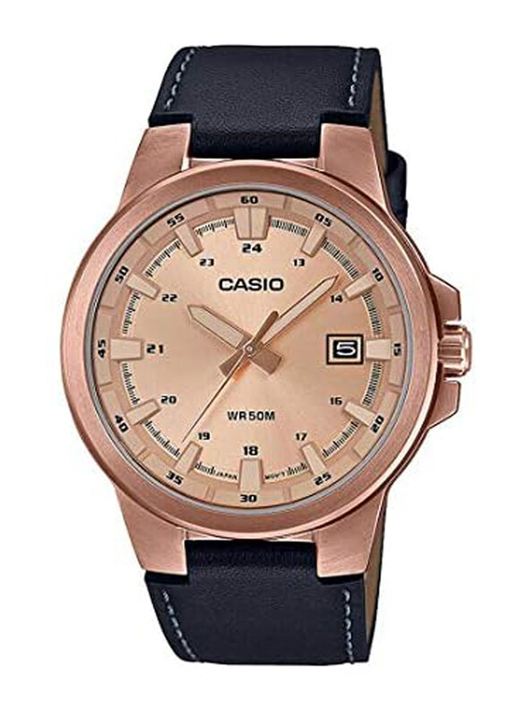 

Casio Analog Watch for Men with Leather Band, Water Resistant, MTP-E173RL-5AVDF, Rose Gold-Black