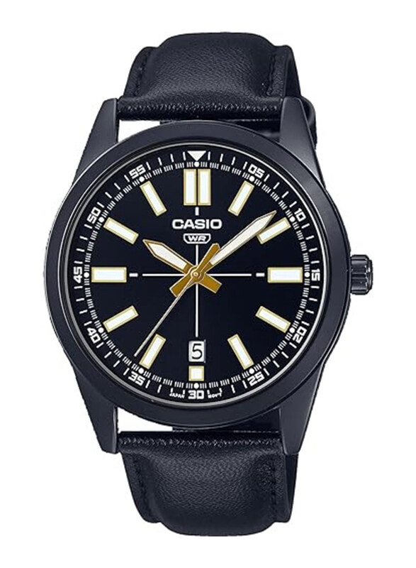 

Casio Analog Watch for Men with Leather Band, Water Resistant, MTP-VD02BL-1E, Black