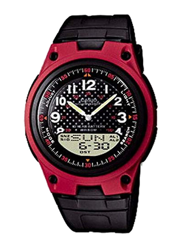 

Casio Analog + Digital Watch for Men with Plastic Band, Water Resistant, AW-80-4BVDF, Black-Red