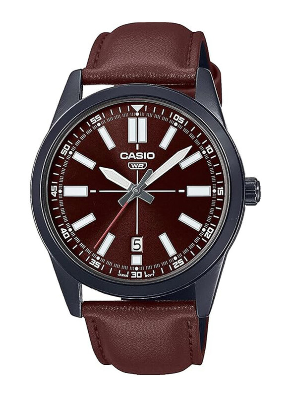 

Casio Analog Watch for Men with Leather Genuine Band, Water Resistant, MTP-VD02BL-5E, Brown-Brown