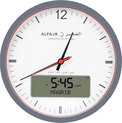 Al Fajr Analog-Digital Automatic Azan Athan Prayer Wall Clock, Grey/White