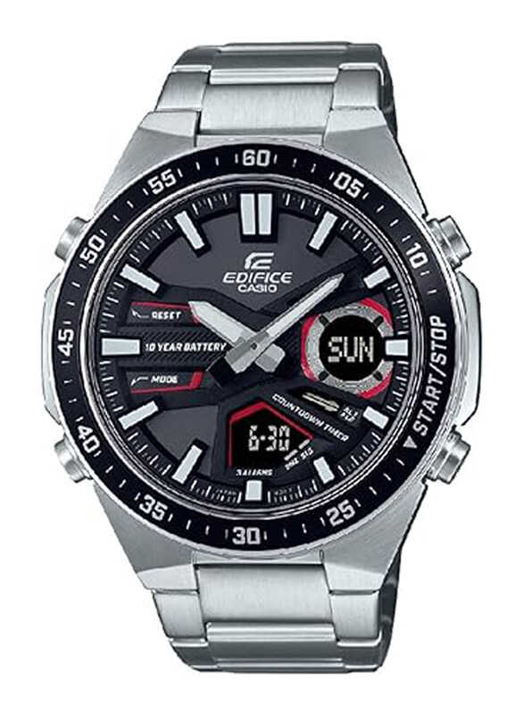 

Casio Edifice Analog + Digital Watch for Men with Stainless Steel Band, Water Resistant and Chronograph, EFV-C110D-1A4VDF, Silver-Black