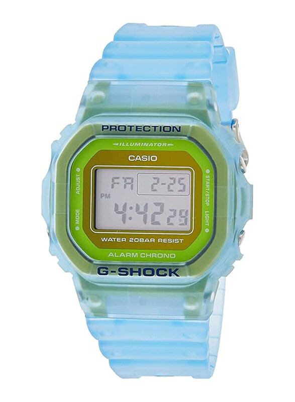 

Casio G-Shock Digital Quartz Watch for Men with Plastic Band, Water Resistant, DW-5600LS-2DR, Blue-Green/Clear