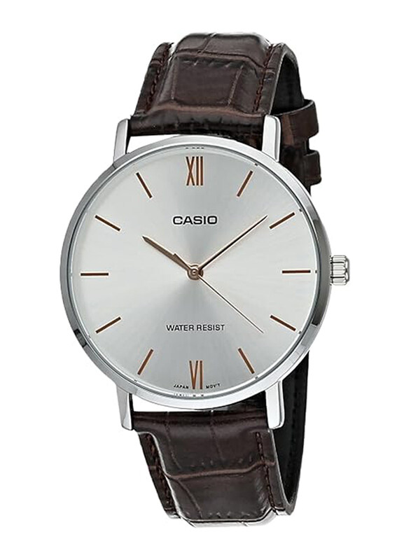 

Casio Analog Watch for Men with Leather Band, Water Resistant, MTP-VT01L-7B2UDF, Brown-Silver