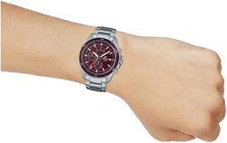 Casio Men Watch Edifice Standard Chronograph Analog Red-Brown Dial Stainless Steel Band EFR-526D-5CVUDF, Red, bracelet