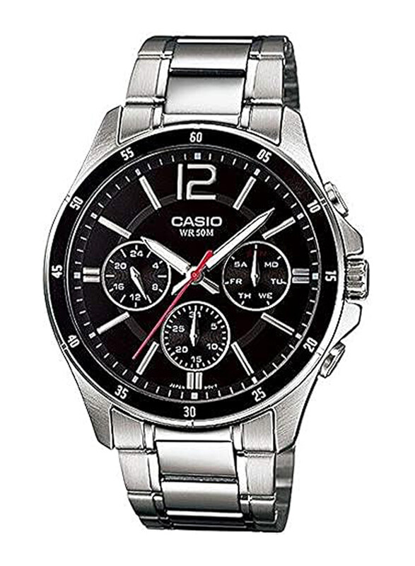 

Casio Analog Watch for Men with Stainless Steel Band, Water Resistant, MTP-1374D-1AVDF, Silver/Black