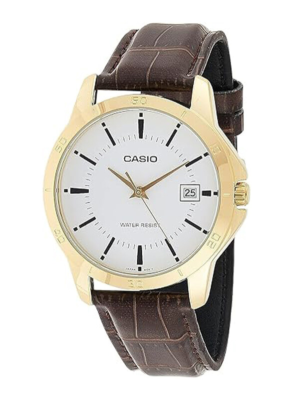 

Casio Analog Display Watch for Men with Leather Band, Water Resistant, Mtp-V004Gl-7Audf, Brown/White