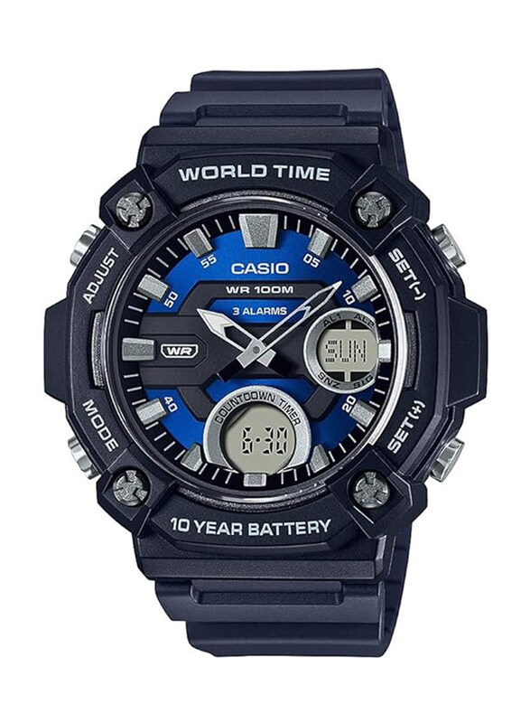 

Casio Analog + Digital Watch for Men with Resin Band, Water Resistant, AEQ-120W-2AV, Black-Blue