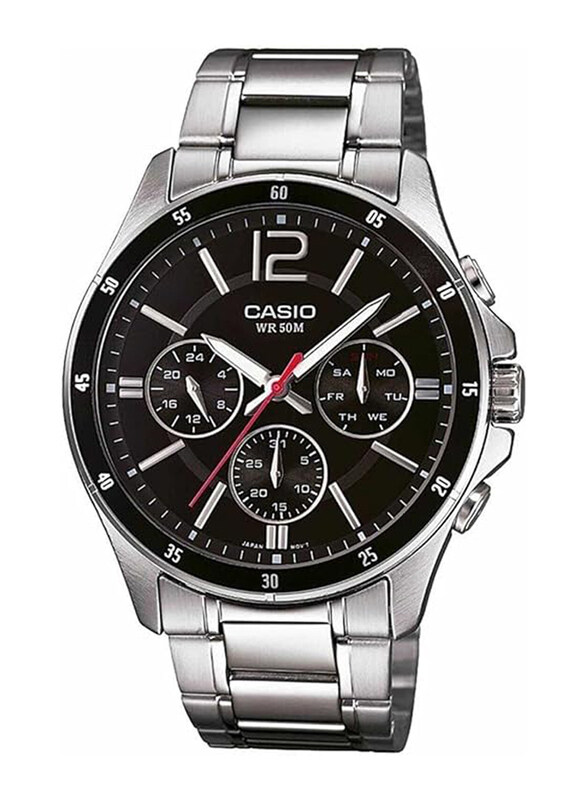 

Casio Analog Watch for Men with Stainless Steel Band, Water Resistant and Chronograph, MTP-1374D-1AV, Silver-Black