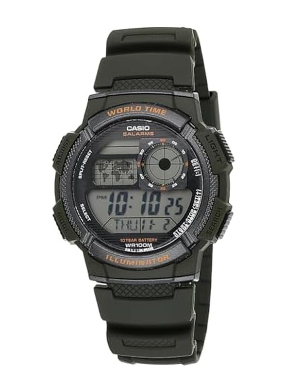 

Casio Standard Digital Watch for Men with Resin Band, Water Resistant, AE-1000W-3AVcf, Grey-Green