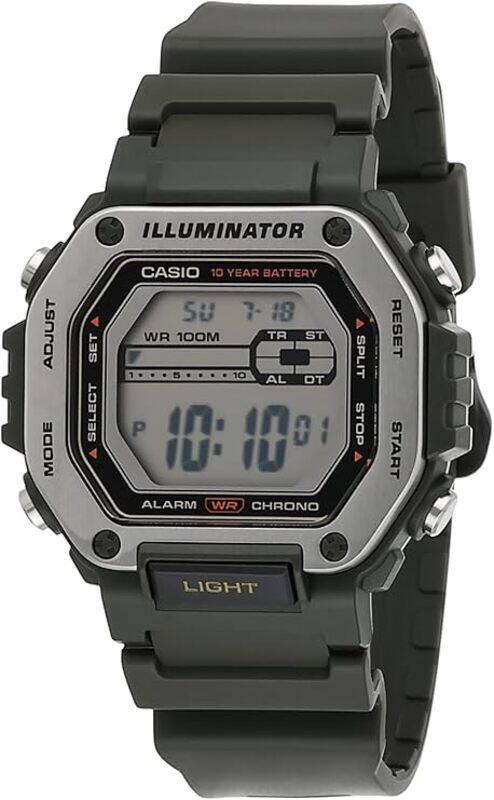 

Casio LED Illuminator 10-Year Battery Second Stop Watch Daily Alarm Men's Watch MWD-110H-3AV, Green, Modern