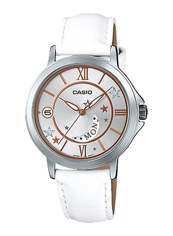 

Casio Analog Dress Watch for Women with Leather Band, Water Resistant, LTP-E122L, White-Silver
