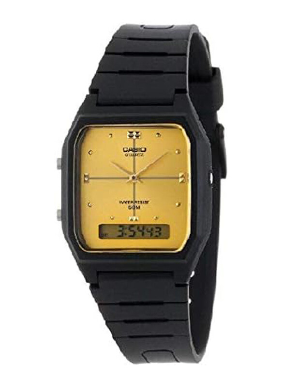 

Casio Analog + Digital Watch for Men with Resin Band, Water Resistant, AW-48HE-9AVDF, Black-Gold