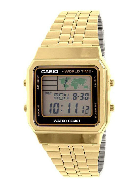 

Casio Digital Watch for Men with Stainless Steel Band, Water Resistant, A500WGA-1DF, Gold-Black