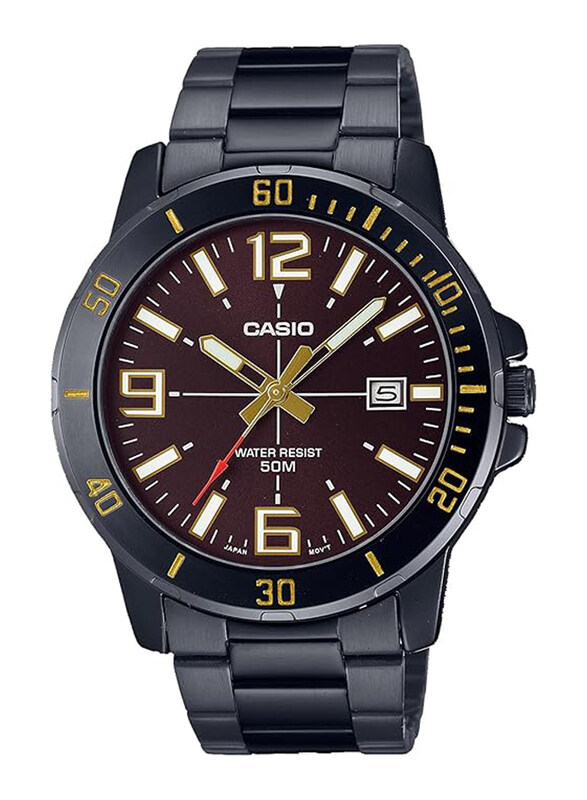 

Casio Enticer Analog Japanese Quartz Watch for Men with Stainless Steel Band, Water Resistant, MTP-VD01B-5BV, Black-Brown