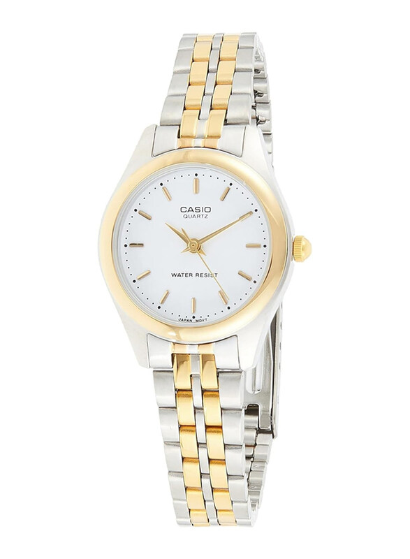 

Casio Analog Watch for Women with Stainless Steel Band, Water Resistant, LTP-1129G-7A, Silver/Gold-White