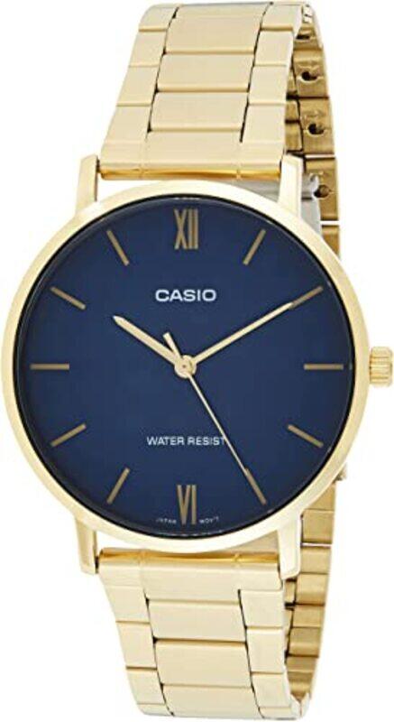 

Casio Analog Watch for Men with Stainless Steel Band, Water Resistant, MTP-VT01G-2BUDF (A1778), Gold-Blue