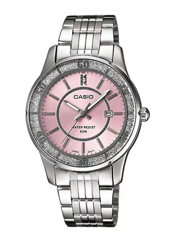 

Casio Analog Watch for Women with Stainless Steel Band, Water Resistant, LTP-1358D-4AVDF, Silver-Pink