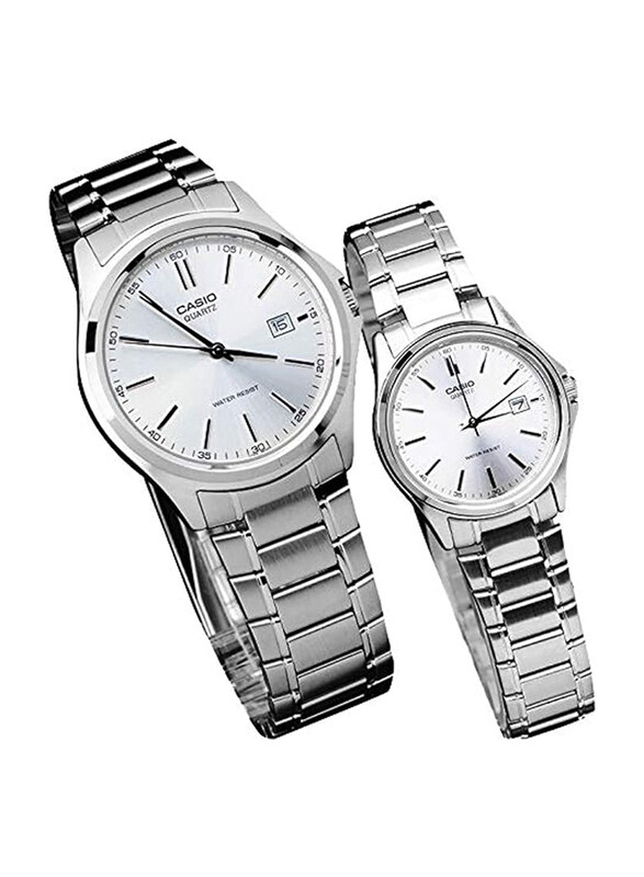 

Casio Analog Couple Unisex Watch Set with Stainless Steel Band, Water Resistant, MTP/LTP-1183A-7A, Silver