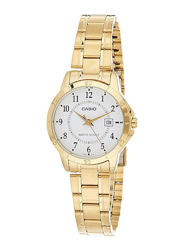 

Casio Analog Watch for Women with Stainless Steel Band, Water Resistant, LTP-V004G-7BUDF, Gold/White