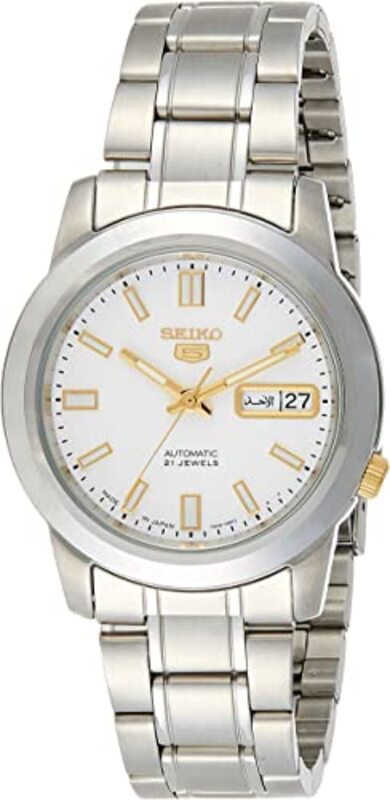 Seiko Automatic Analog Watch for Men with Stainless Steel Band, Water Resistant, SNKK07J1, Silver-White