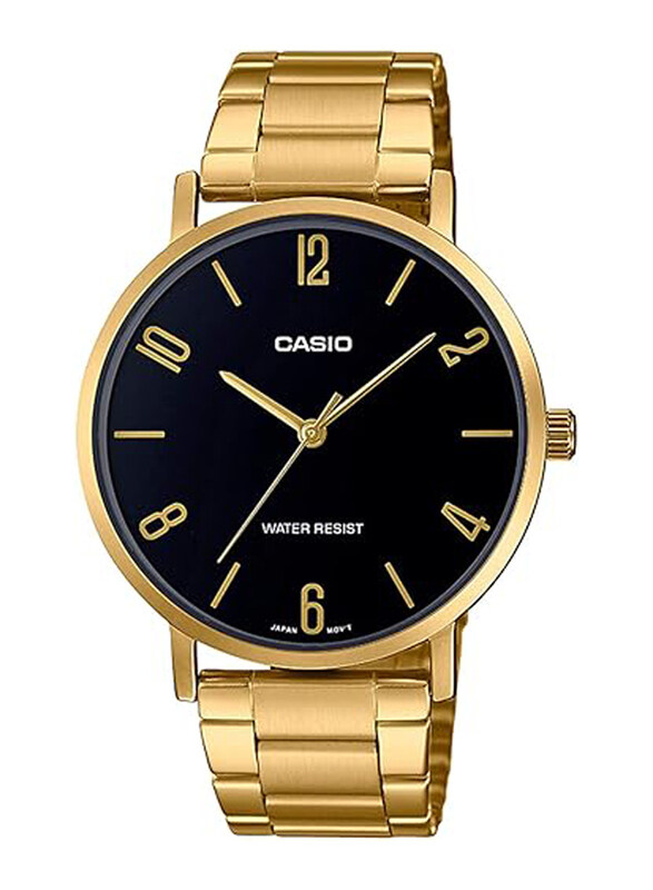 

Casio Enticer Analog Watch for Men with Stainless Steel Band, Water Resistant, MTP-VT01G-1B2UDF, Gold/Black