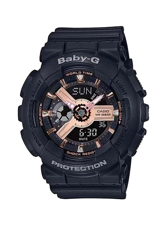 

Casio Baby-G Analog + Digital Quartz Watch for Women with Resin Band, Water Resistant and Chronograph, BA-110RG-1ADR, Black-Gold/Black