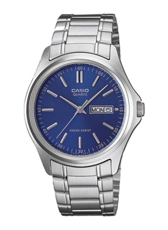

Casio Analog Japanese Quartz Watch for Men with Stainless Steel Band, Water Resistant, MTP-1239D-2A, Silver-Blue