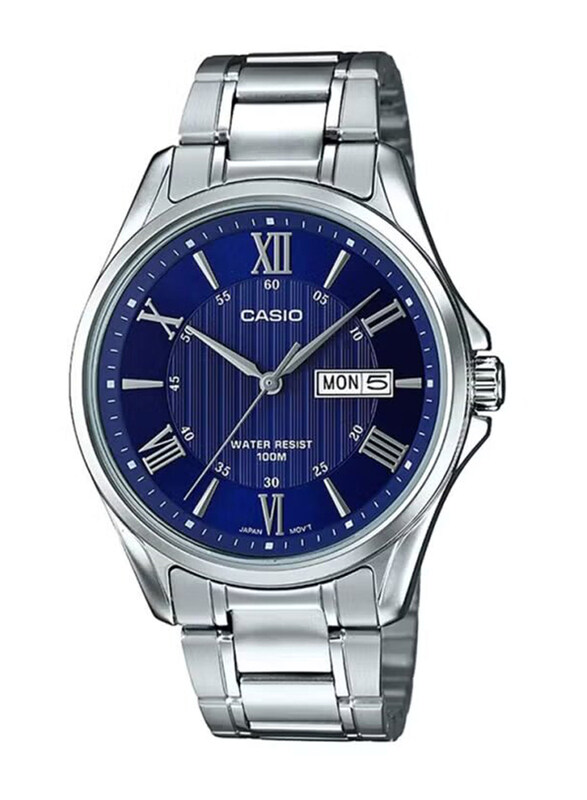 

Casio Analog Watch for Men with Stainless Steel Band, Water Resistant, MTP-1384D-2AVE, Silver-Blue