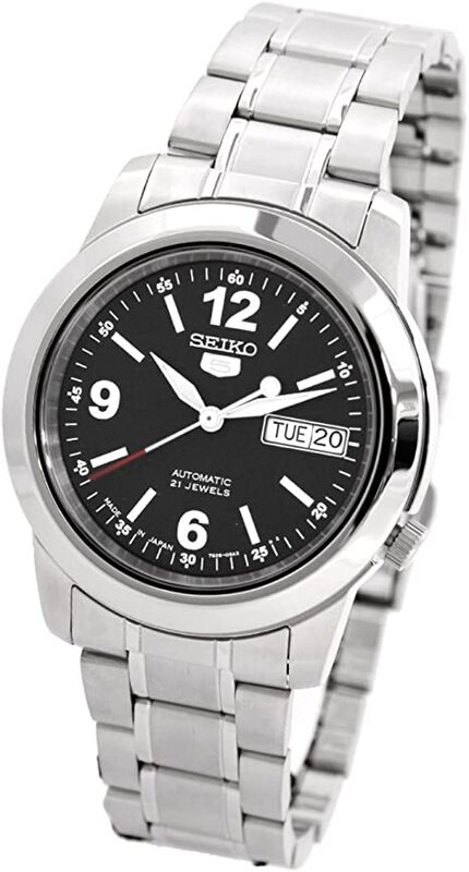Seiko Automatic Analog Watch for Men with Stainless Steel Band, Water Resistant, SNKE63J1, Silver-Black