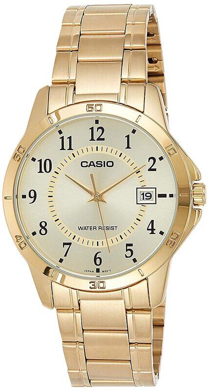 

Casio Japanese Analog Quartz Movement Watch for Men with Stainless Steel Band, Water Resistant, MTP-V004G-9BUDF, Gold-White