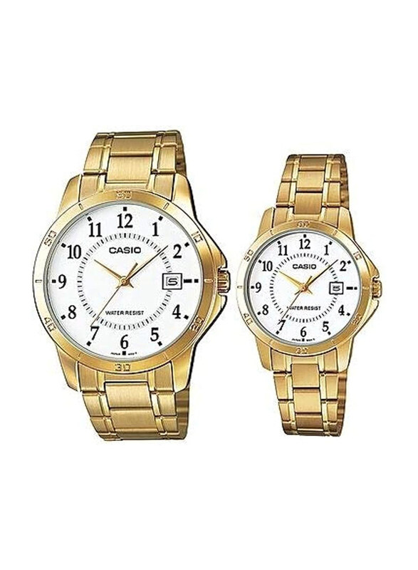 

Casio Analog Watch Unisex with Stainless Steel Band, Water Resistant, MTP/LTP-V004G-7B, Gold-White
