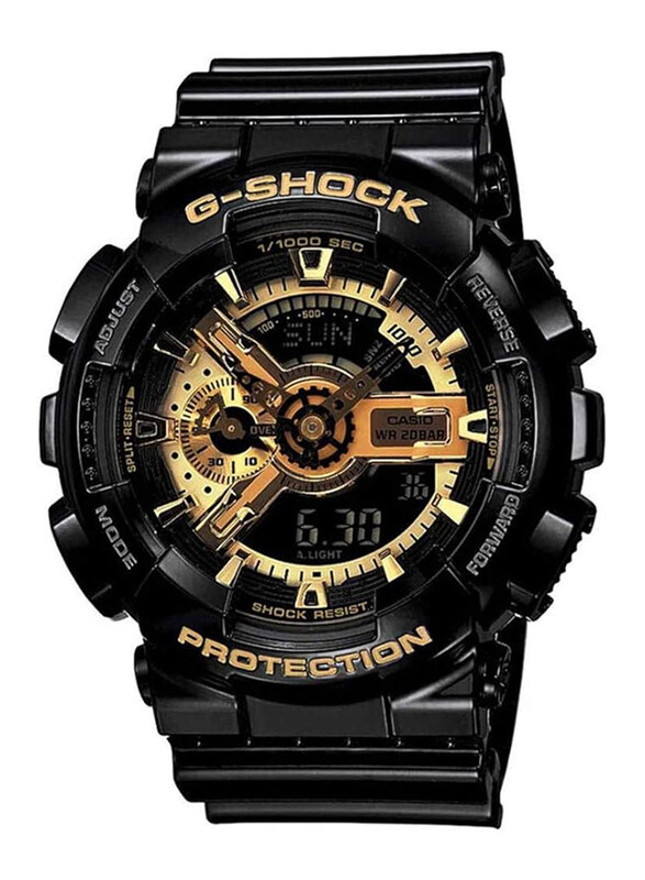 

Casio G-Shock Analog + Digital Watch for Men with Resin Band, Water Resistant, GA-110GB-1ADR, Black-Gold